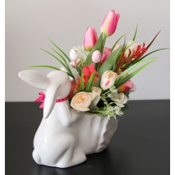 STROIK WIOSNA Ceramiczny BIAŁY ZAJĄC z kwiatami odc. RÓŻ BIEL